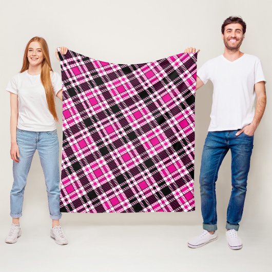 Pink Black White Flannel Tartan Pattern Design  Fleecedecke