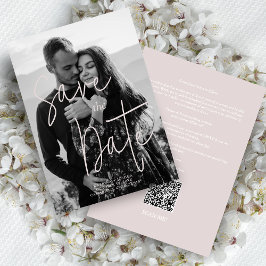 Pink Black & White Modern Romantic Wedding Photo Save The Date
