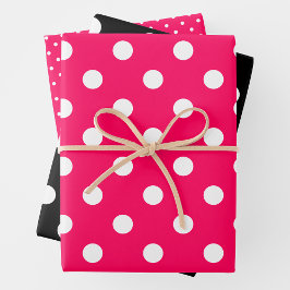 Pink, Black & White Polka Dots Geschenkpapier Set