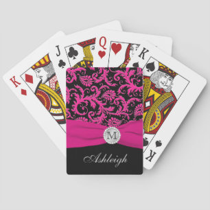 Pink Black White Striped Damask Playing Cards Spielkarten