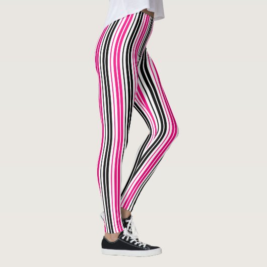 Pink Black White Stripes Pattern Design  Leggings (Rechts)