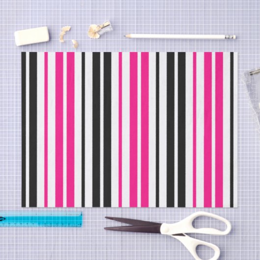 Pink Black White Stripes Pattern Design  Seidenpapier (Handwerk)