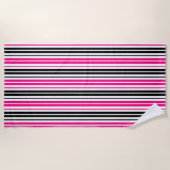 Pink Black White Stripes Pattern Design  Strandtuch (Vorderseite)