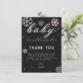 Pink Black Winter Kristall Kinderdusche Danke Einladung (Stehend Vorderseite)