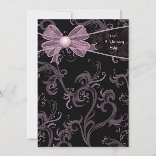 Pink Black Wirbel Geburtstagsparty Einladung (Vorderseite)