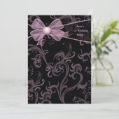 Pink Black Wirbel Geburtstagsparty Einladung (Stehend Vorderseite)