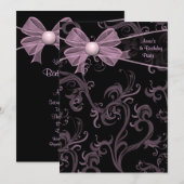 Pink Black Wirbel Geburtstagsparty Einladung (Vorne/Hinten)