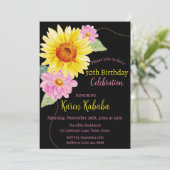 Pink Black Yellow Sunflower Daisy Floral Geburtsta Einladung (Stehend Vorderseite)