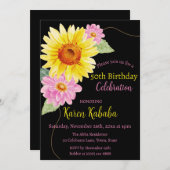 Pink Black Yellow Sunflower Daisy Floral Geburtsta Einladung (Vorne/Hinten)