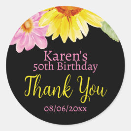 Pink Black Yellow Sunflower Daisy Floral Gefallen Runder Aufkleber