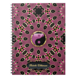 Pink Black Yin Yang Peacock Mandala Custom Notizblock