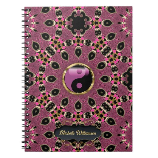 Pink Black Yin Yang Peacock Mandala Custom Notizblock (Vorderseite)
