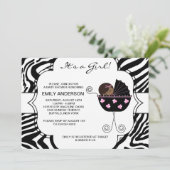 Pink Black Zebra Baby Dusche Einladungen (Stehend Vorderseite)