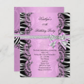 Pink Black Zebra Elegante Geburtstagsparty Einladung (Vorne/Hinten)