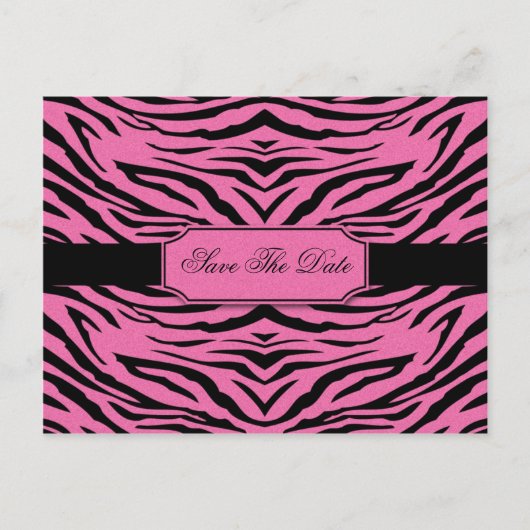 Pink Black Zebra Save the Date Ankündigungspostkarte (Vorderseite)