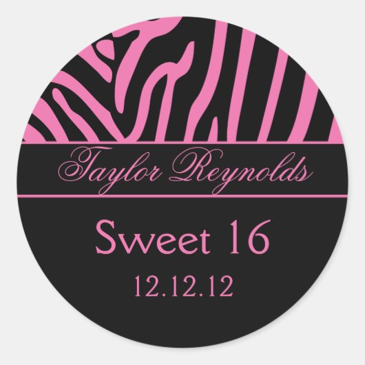 Pink Black Zebra Sweet 16 Aufkleber (Vorderseite)