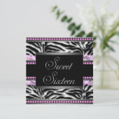 Pink Black Zebra Sweet 16 Party Einladung (Stehend Vorderseite)