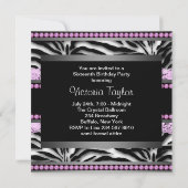 Pink Black Zebra Sweet 16 Party Einladung (Rückseite)