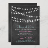 Pink Blackboard Party Lights Abschluss Einladung (Vorne/Hinten)