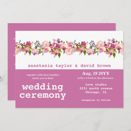 Pink Bläschen Horizontaler QR Code Einladung Hochz (Vorne/Hinten)