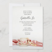 Pink Bläsertee-Cup mit Pearls Baby-Dusche Einladung (Vorderseite)