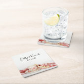 Pink-Bläserteppich-Cup mit Perlenhochzeit Rechteckiger Pappuntersetzer (Vor Ort)