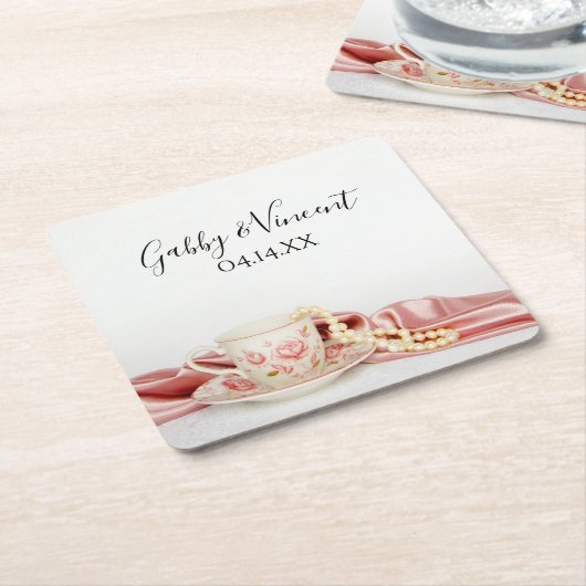 Pink-Bläserteppich-Cup mit Perlenhochzeit Rechteckiger Pappuntersetzer (angewinkelt)