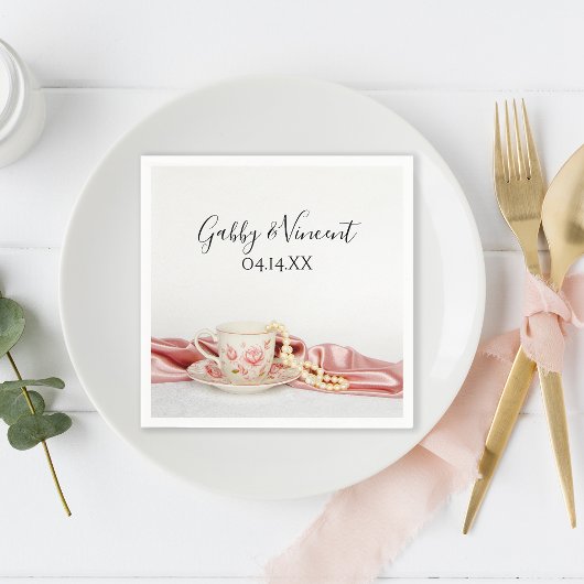 Pink-Bläserteppich-Cup mit Perlenhochzeit Serviette