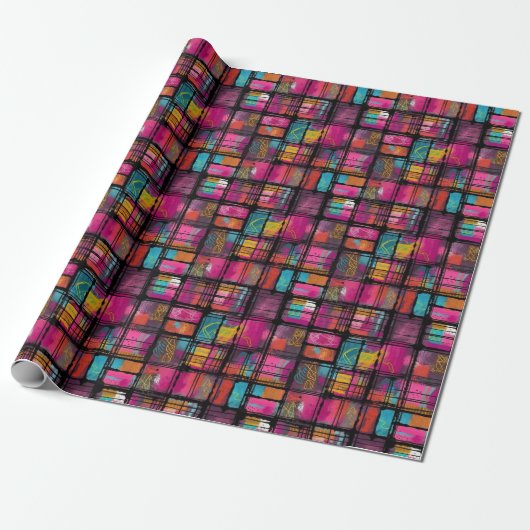 Pink Blau Abstrakt Geometrisches Dekormuster Geschenkpapier (Ungerollt)