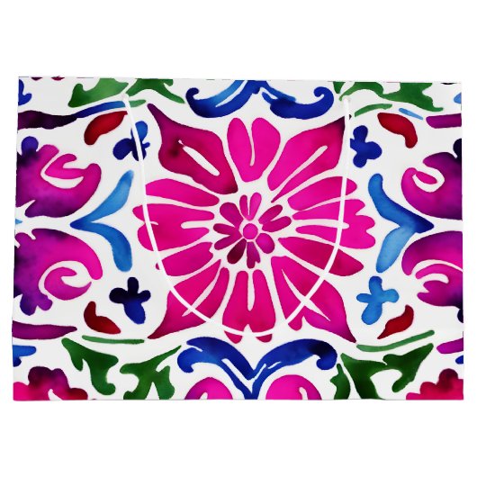 Pink-blau-mexikanische Fliesen Bachelorette Große Geschenktüte (Rückseite)