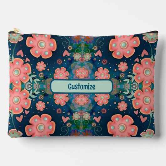 Pink Blau Stilvolle florale Muster Zubehör Beutel (Vorderseite)