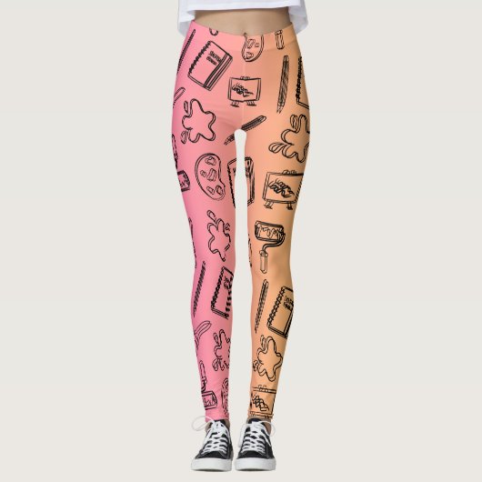 Pink blau Textile Abstrakte Muster Leggins (Vorderseite)