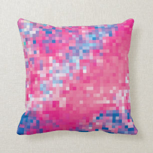 Pink Blau und Lila Abstraktes Mosaikquadratmuster Kissen