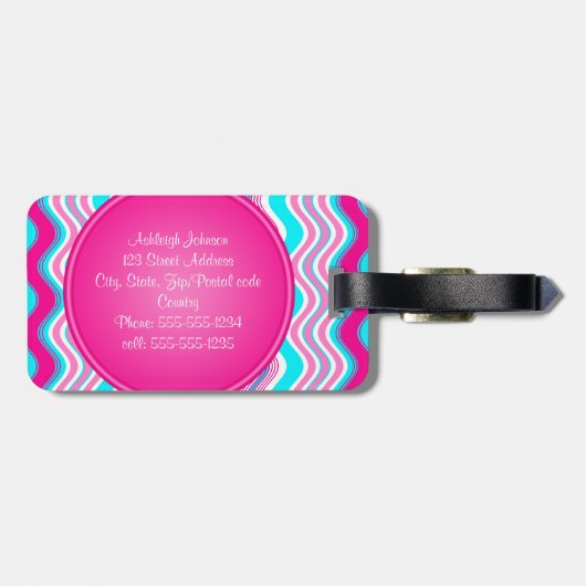 Pink, blau, weiße Streifen - Gepäckmarke Gepäckanhänger (Rückseite horizontal)