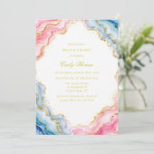 Pink Blaue Achat Brunch & Bubbly Einladung (Stehend Vorderseite)