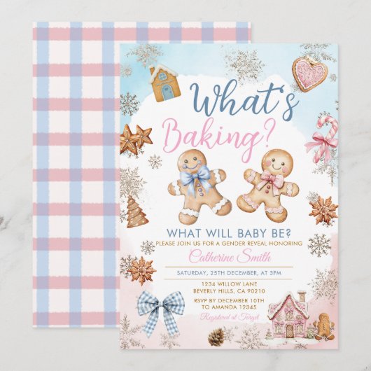 Pink Blaue Lebkuchen Geschlecht Enthüllung Einladung (Vorne/Hinten)