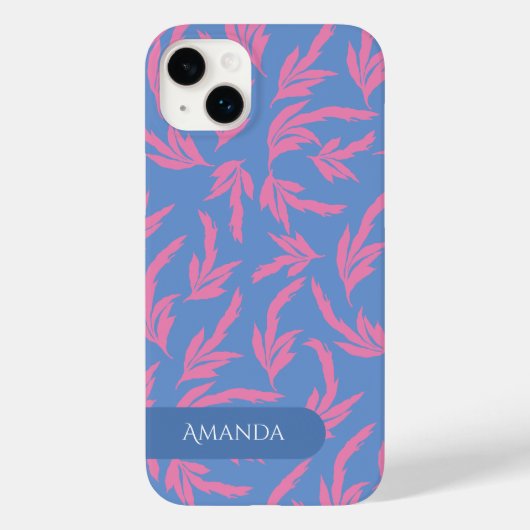 Pink-blaue und weiße Blätter Case Mat (Rückseite)