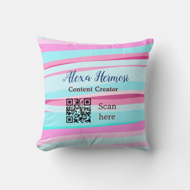 Pink-blauer Ombre-Name Beruf QR-Code Titel Kissen (Vorderseite)