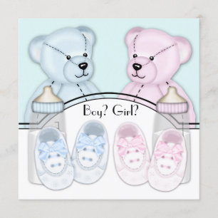 Pink Blauer Teddybär Geschlecht Enthüllung Einladung