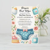 Pink blauer Vater abwischen und Babydusche abwisch Einladung (Stehend Vorderseite)