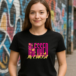 Pink Blessed In Christ - Butterflies T-Shirt