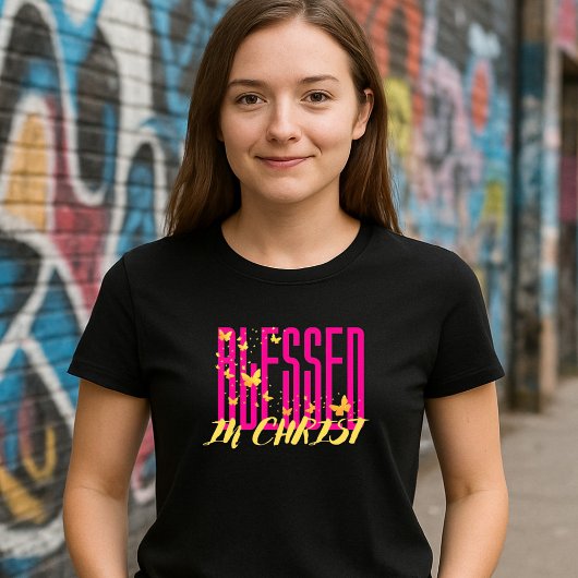 Pink Blessed In Christ - Butterflies T-Shirt