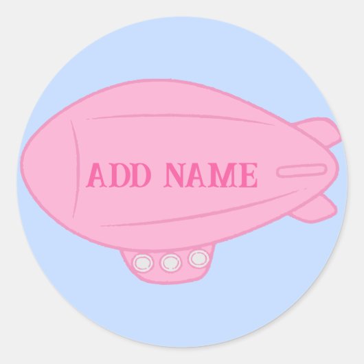 Pink Blimp Ballon in Blue Sky Custom Aufkleber (Vorderseite)