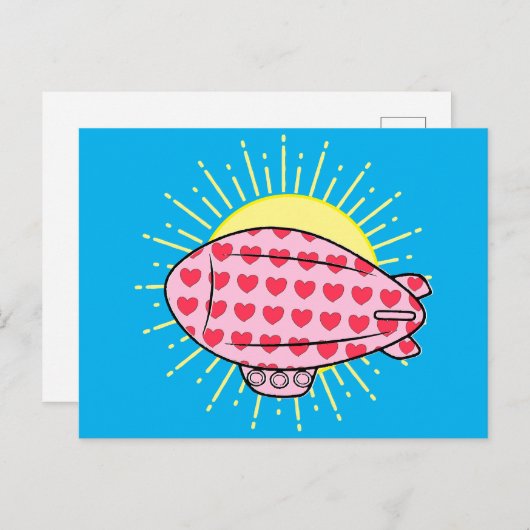 Pink Blimp Balloon Red Heart Pattern Custom Postkarte (Vorne/Hinten)