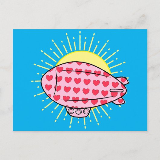 Pink Blimp Balloon Red Heart Pattern Custom Postkarte (Vorderseite)