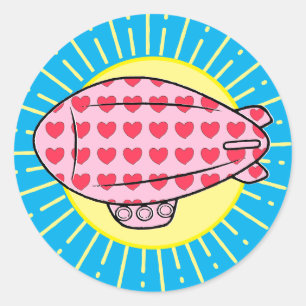 Pink Blimp Balloon Red Heart Pattern Custom Runder Aufkleber