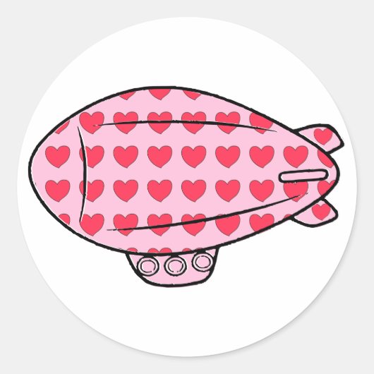 Pink Blimp Balloon Red Heart Pattern Custom Runder Aufkleber (Vorderseite)