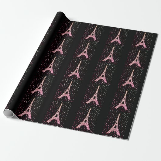Pink Bling Eiffelturm Wrapping Paper Geschenkpapier (Ungerollt)