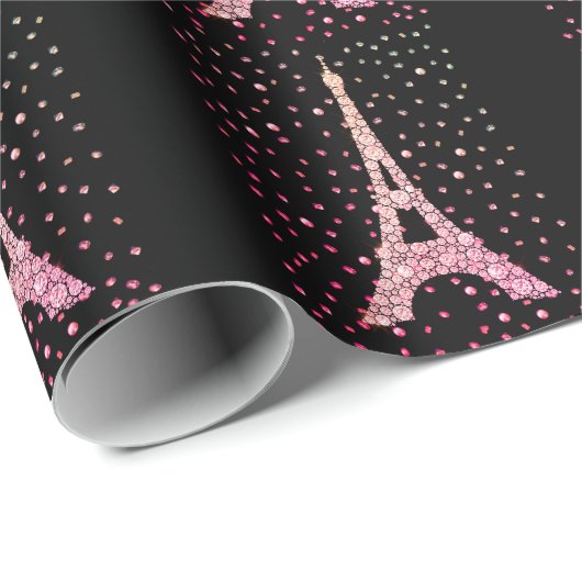 Pink Bling Eiffelturm Wrapping Paper Geschenkpapier (Rolleneckpunkt)