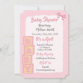 Pink Blocks and Bows Baby Girl Shower Einladung (Vorderseite)